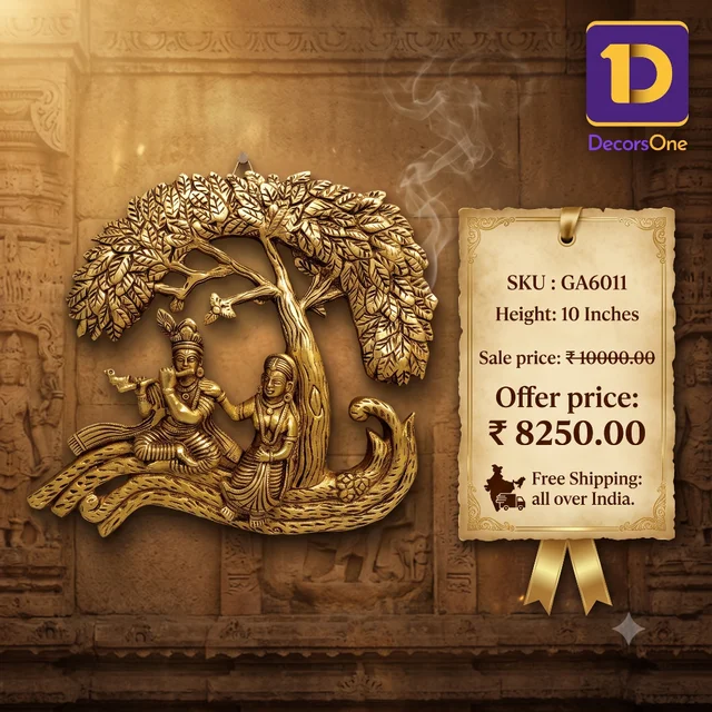 DecorsOne Brass Radha Krishnan Under Tree Wall Mount 10"