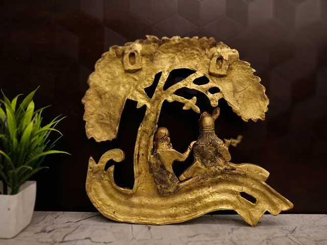 DecorsOne Brass Radha Krishnan Under Tree Wall Mount 10"