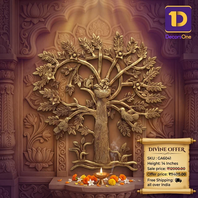 Brass Tree With Flower & Bird Wall Mount 14"