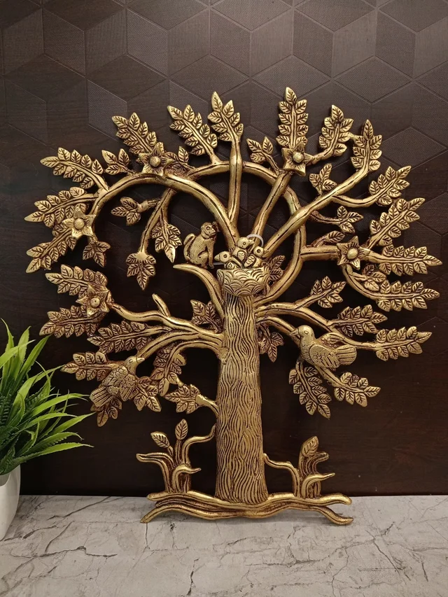 Brass Tree With Flower & Bird Wall Mount 14"