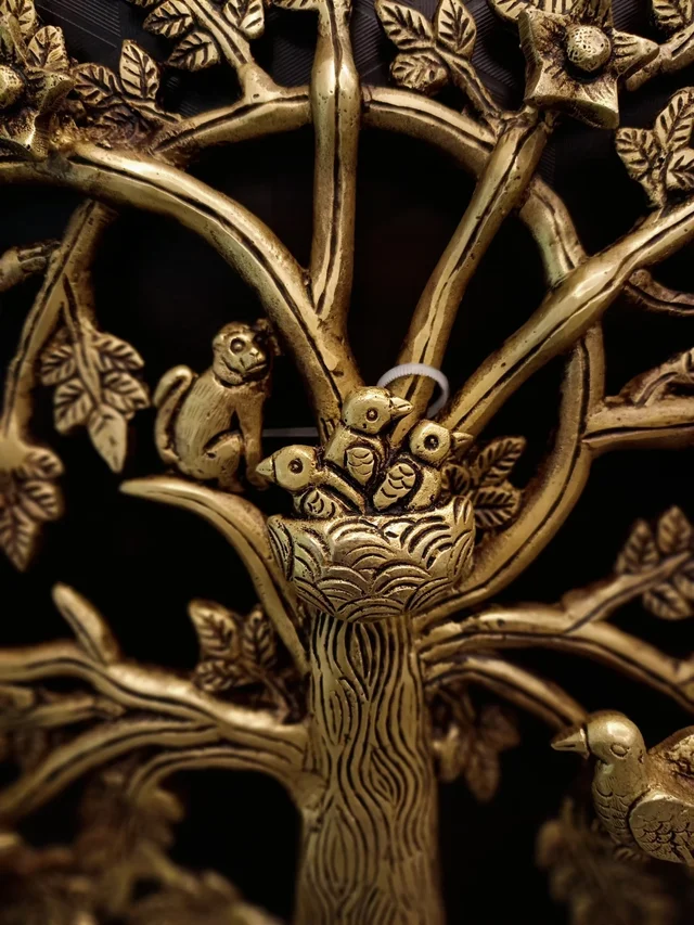 Brass Tree With Flower & Bird Wall Mount 14"