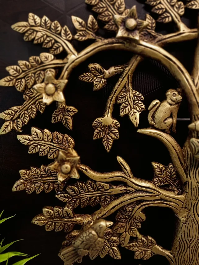 Brass Tree With Flower & Bird Wall Mount 14"