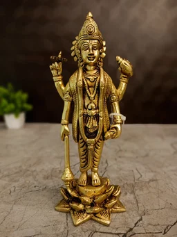 DecorsOne Brass Vishnu Standing On Lotus Idol 9"