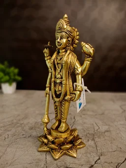 DecorsOne Brass Vishnu Standing On Lotus Idol 9"
