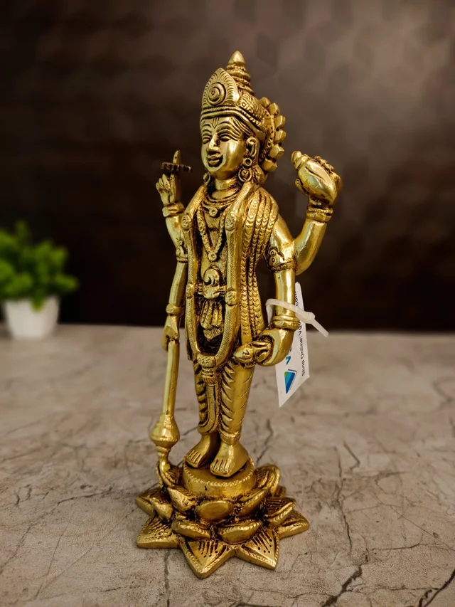 DecorsOne Brass Vishnu Standing On Lotus Idol 9"