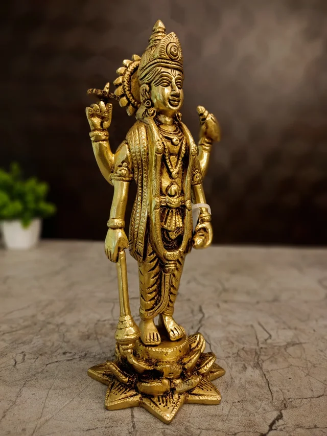 DecorsOne Brass Vishnu Standing On Lotus Idol 9"