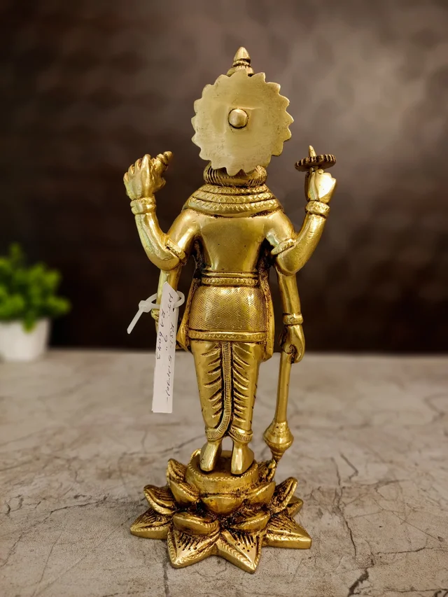 DecorsOne Brass Vishnu Standing On Lotus Idol 9"