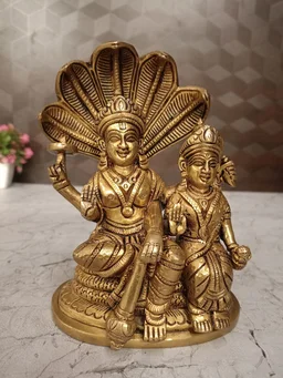 DecorsOne Brass Lord Vishnu and Lakshmi on Snake or Sheshnag Idol