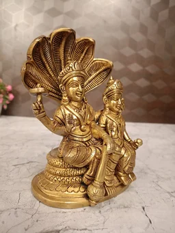DecorsOne Brass Lord Vishnu and Lakshmi on Snake or Sheshnag Idol