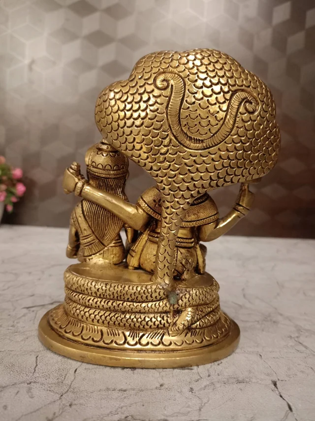DecorsOne Brass Lord Vishnu and Lakshmi on Snake or Sheshnag Idol