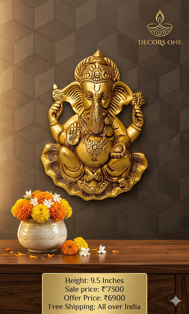Brass Ganesha Wall Mount 9.5"