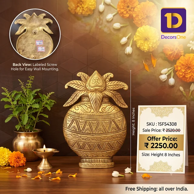 DecorsOne Brass Wall Mount Kalasam For Pooja 8″