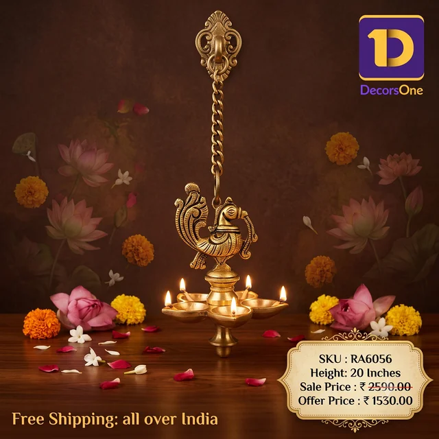 DecorsOne Brass Five Face Hanging Diya 20"