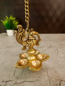 DecorsOne Brass Five Face Hanging Diya 20"
