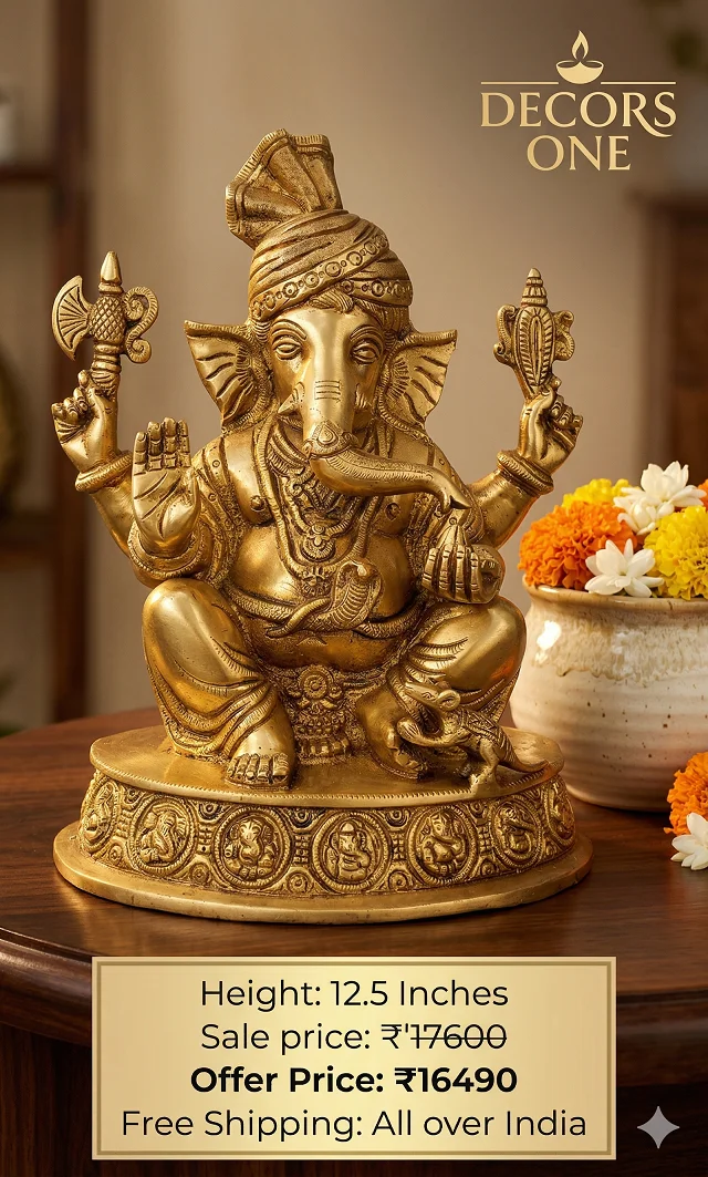 Brass Pagadi Ganesha Idol 12.5"