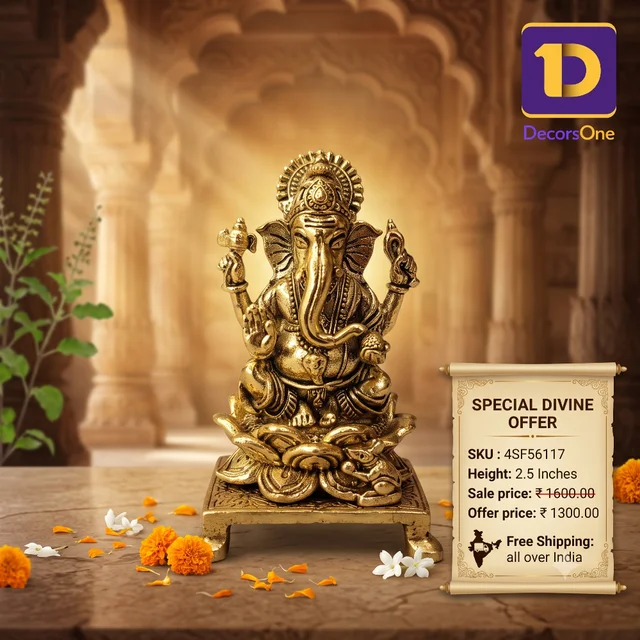 DecorsOne Brass Fine art Ganesha on Lotus Idol