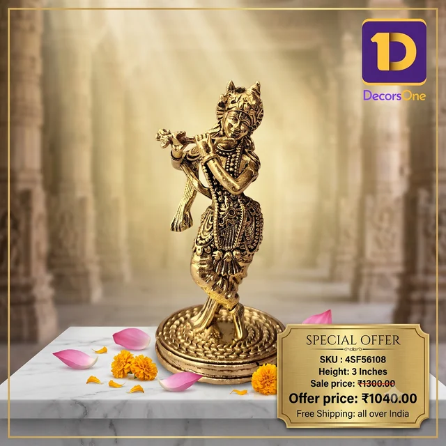 DecorsOne Brass Fine art Krishna Idol