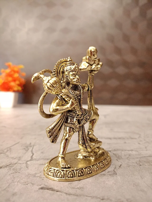Brass Hanuman Holding Mountain Idol