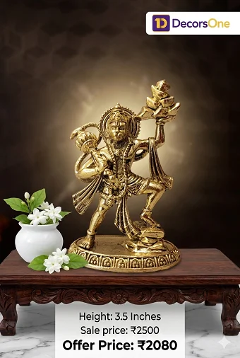 Brass Hanuman Holding Mountain Idol