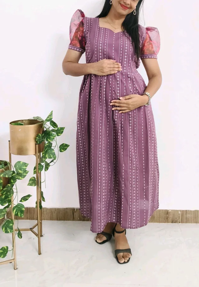 Cotton Feeding Kurti+Organza Sleeve - L, Trendy Pink
