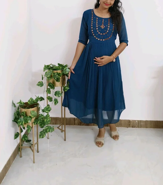 Dark Blue -Georgette Party Wear - 3XL