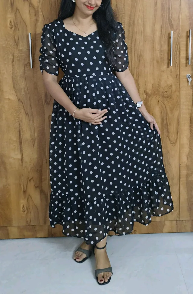 Black Polka-Georgette Feeding kurti - 3XL, Black