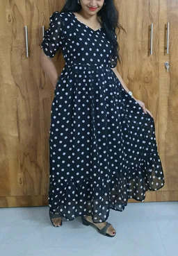 Black Polka-Georgette Feeding kurti - 3XL, Black