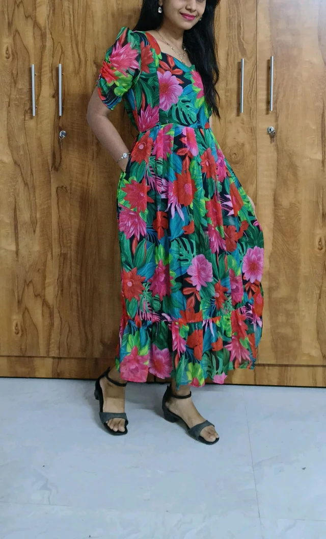 Floral Multi Colour- Georgette Feeding Kurtii - XXL, Japanese Laurel