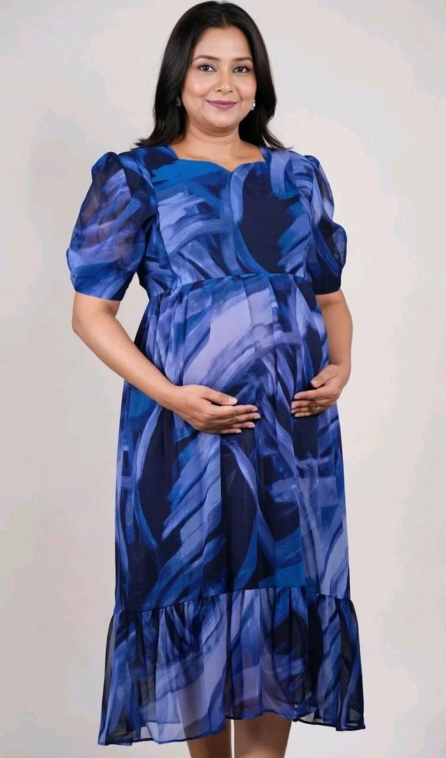 Blue Georgette Feeding Kurti - XL, Blue Ribbon