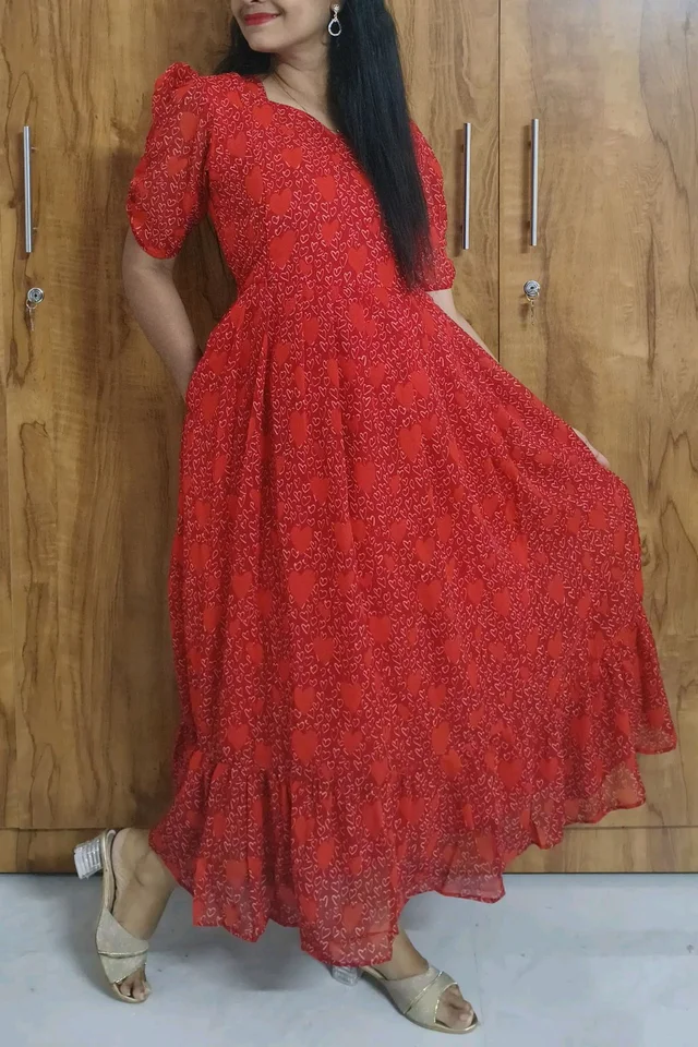Red Heart -Georgette Feeding Kurti - XXL