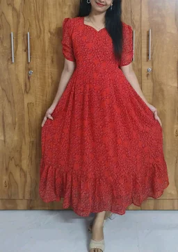 Red Heart -Georgette Feeding Kurti - XXL