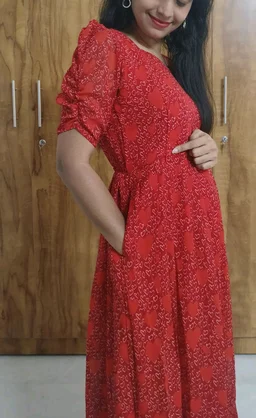 Red Heart -Georgette Feeding Kurti - XXL