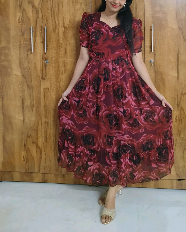 Red Rose- Georgette Feeding Kurtii - 3XL, Bright Red