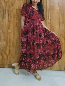 Red Rose- Georgette Feeding Kurtii - 3XL, Bright Red
