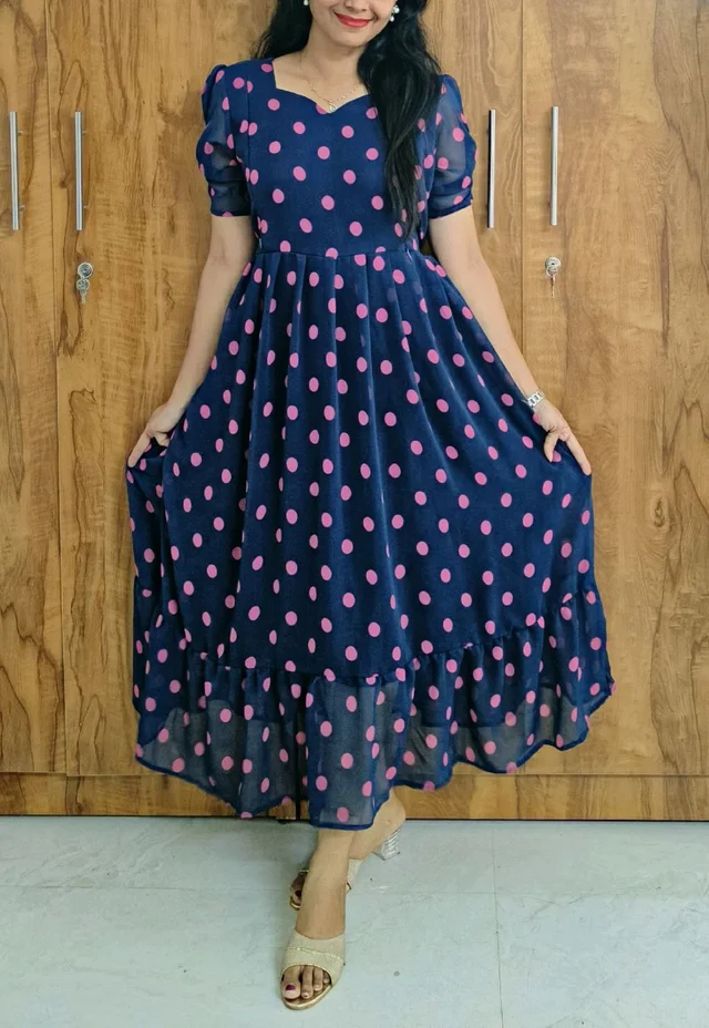 Blue Polka-Georgette feeding maxi - 3XL