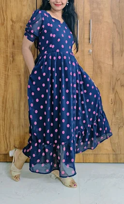 Blue Polka-Georgette feeding maxi - 3XL