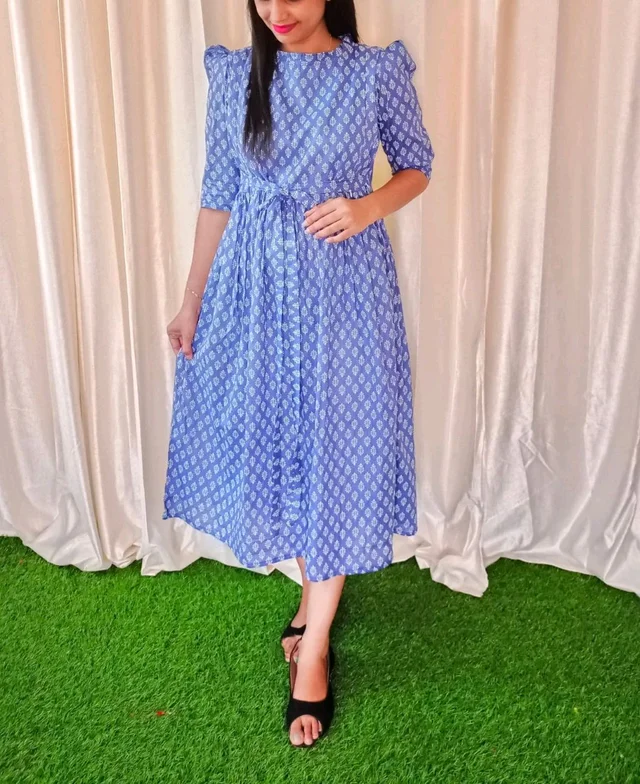 Blue Cotton Feeding Kurti - M