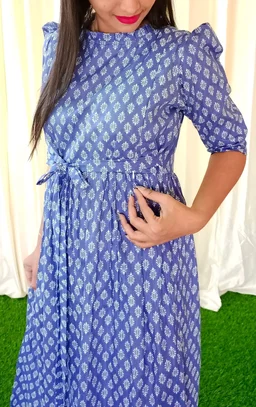 Blue Cotton Feeding Kurti - M