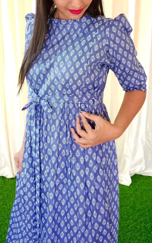 Blue Cotton Feeding Kurti - M
