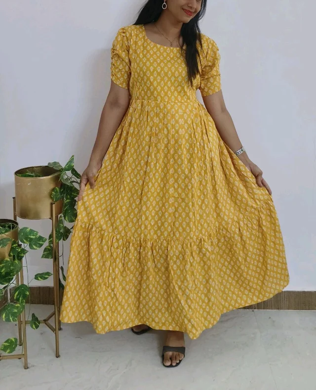 Yellow Cotton Feeding Kurti - M