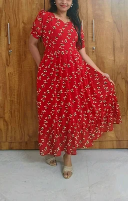 Cherry Red Georgette feeding maxi - M