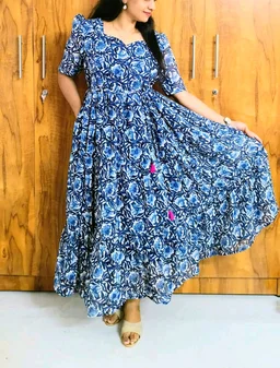 Blue Floral Georgette feeding maxi - XL