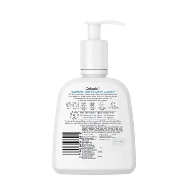 Cetaphil Hydrating Face Wash Cream to Foam Cleanser 236ml With Niacinamide, Pro-Vitamin B5 for Brightening and Gentle Cleansing