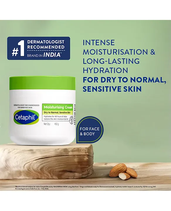 Cetaphil Moisturizing Cream, Dry to Normal, Sensitive Skin, 450 g | Non-greasy, fast-absorbing formula
