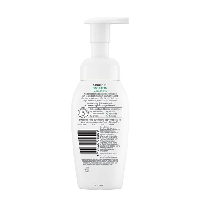 Cetaphil Soothing Foam Face Wash 200ml Foaming Cleanser for Dry to Normal ,Sensitive Skin | With Triple Ceramides | Paraben, Sulphate & Allergen Free