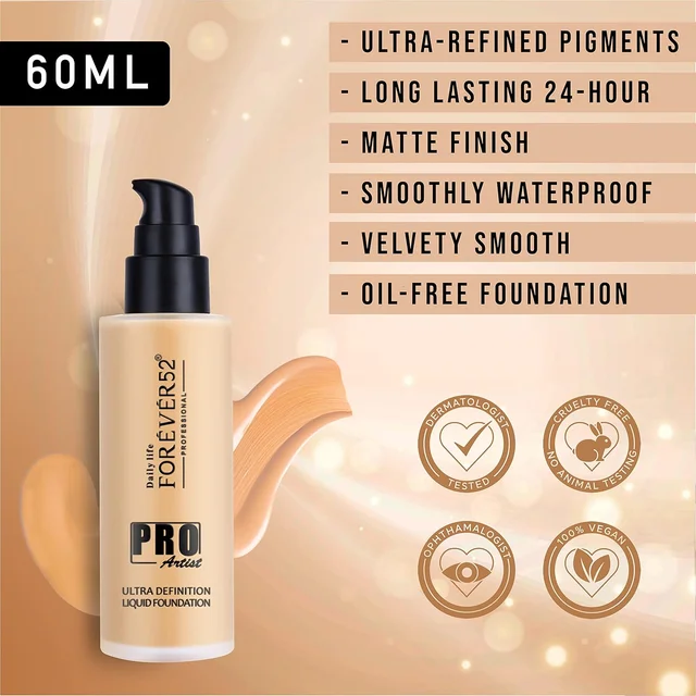Forever52 Daily Life Pro Artist Ultra Definition Liquid Foundation Fudge-09 60ml | Waterproof Matte Foundation for Deep Skin Tones | Full Coverage & Lightweight Formula - 60ml