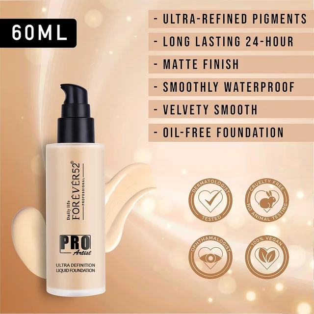 Forever52 Daily Life Pro Artist Ultra Definition Liquid Foundation French Toast-04 60ml | Professional Matte Foundation for Fair to Medium Skin | Waterproof, Full Coverage & Lightweight Formula - 60ml