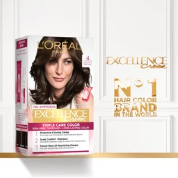 Loreal Professionnel Loreal Paris Excellence Creme 04 Natural Brown 72ml+100g | Triple Care Hair Color | 100% Grey Coverage | Long Lasting Color | Permanent Hair Color for Shiny, Healthy Hair | Natural Brown Hair Dye