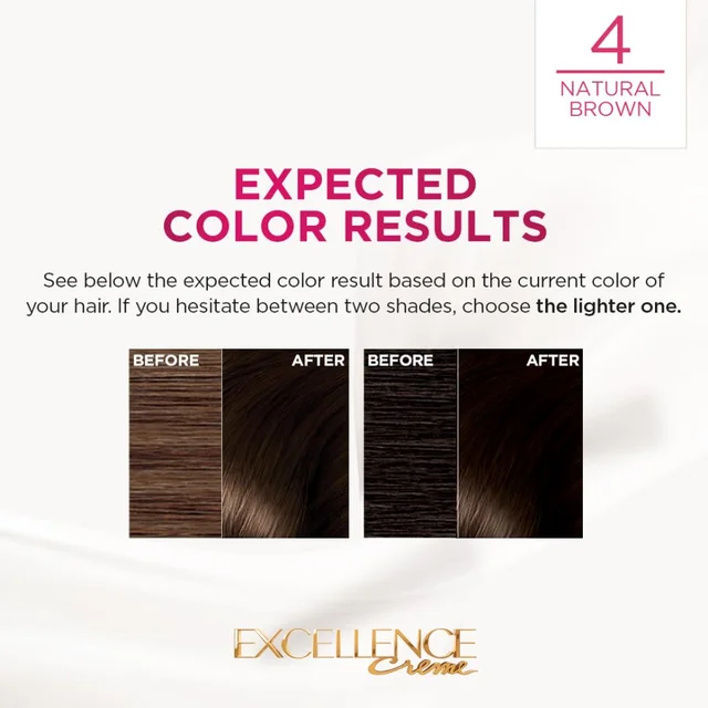 Loreal Professionnel Loreal Paris Excellence Creme 04 Natural Brown 72ml+100g | Triple Care Hair Color | 100% Grey Coverage | Long Lasting Color | Permanent Hair Color for Shiny, Healthy Hair | Natural Brown Hair Dye