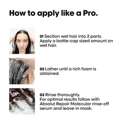 Loreal Professionnel Absolut Repair Molecular Sulfate-Free Shampoo 300ml | Deep Repair Shampoo For Damaged Hair | Professional Hair Strengthening & Repair Care